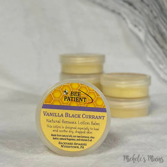 Watermarked - Backyard Apiaries Vanilla Black Currant Natural Beeswax Lotion Balm (3 oz.)